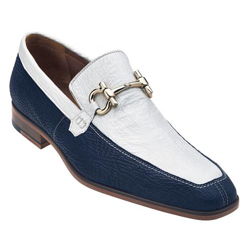 Belvedere "Luna" Navy / White All-Over Genuine Shark Loafer Shoes With Bracelets 3P5